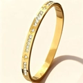 Elegant gold-plated stainless steel bangle featuring clover motifs and cubic zirconia - Gold Clover Zirconia (47-B-8)