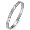 Elegant silver stainless steel bangle with horizontal grooves and five sparkling zircons - Steel Grooved Zirconia (44B-B-9)