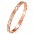 Rose gold stainless steel bangle with horizontal grooves and small zircon stone settings - Rose Gold Grooved Zirconia (47-B-7)