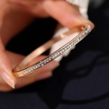 Rose gold stainless steel bracelet with rectangular channel-set sparkling stones - One Size / Rose Gold (29-D-11)