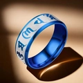 Dettagli dell'anello in acciaio inossidabile bicolore con mantra blu incisi - US 7 / Blu