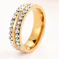 Elegante goudvergulde roestvrijstalen ring met dubbele rijen heldere kristallen - 23-a-6 Gouden Dubbele Rij Strass-steentjes (retourneren En Omruilen Mogelijk Indien Ze Vervagen) / Maat 8