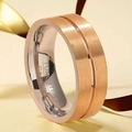 Brushed rose gold tungsten ring with elegant center groove and engraved inner band - Rose Gold Brushed Style (10-A-5)