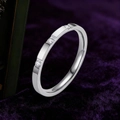 Slim titanium steel ring for women with three inlaid diamonds on polished silver band - US 5 / 3 Zirconia Steel Color