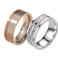 Polished tungsten carbide ring with rose gold matte edges and crystal paved band - US 7 / Steel Color Double Row Square Zirconia Style (7-B-2)