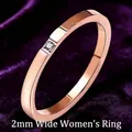 Close-up of 2mm rose gold titanium steel ring with a small square diamond for women - Rose Gold Single Zirconia