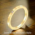 Bague minimaliste en acier inoxydable plaqué or 2mm avec petit diamant pour femmes - Taille 5 / Style Solitaire (5-B-3) / 2mm de large / Or