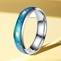 Polished silver stainless steel ring with blue heartbeat pattern on yellow background - US 10 / Steel