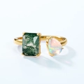 Verstellbarer Ring S925 vergoldet mit Moosachat und schillerndem Opal-Edelstein - Moosachat Opal Verstellbarer Ring / Gold