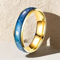 Gold stainless steel ring featuring a blue heart and heartbeat line inlay design - US 7 / Gold