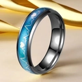 Polished black stainless steel ring featuring a blue gradient heartbeat line design - US 7 / Black