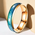 Golden stainless steel temperature ring featuring blue-green gradient and heart pulse line - US 7 / Rose Gold