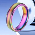 Minimalist rainbow plated stainless steel ring with polished finish in 6mm width - Multicolor Changing
