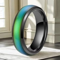 6mm black stainless steel ring with color-changing temperature band for men - Black Color Change