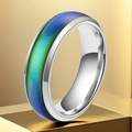 6mm silver stainless steel mood ring featuring a blue and green temperature color change - Steel Color Change