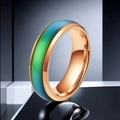 Rose gold temperature sensitive ring with blue-green gradient inlay on black mirror - Rose Gold Color Change