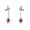 Elegant S925 silver butterfly drop earrings with pear-cut red gemstones and diamonds - 925 Silver / Lab-Grown Ruby