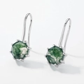 Pendientes de gancho de plata S925 con ágata de musgo verde natural hexagonal - Piedra de musgo cuadrada (ER022668) / Plata 925 / 8*8mm