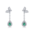 Boucles d'oreilles pendantes en argent S925 avec papillon et pierres émeraude en poire - Argent 925 / Émeraude de laboratoire