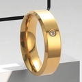 Minimalist gold-plated stainless steel band ring with central round-cut solitaire zircon - US 7 / Single Stone Style (6mm) / Gold