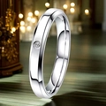 Polished silver stainless steel ring with minimalist inset round diamond setting - US 7 / Single Stone Style (4mm) / Silver