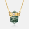 S925 gold plated necklace with hexagonal moss agate pendant and sparkling zircons - 925 Silver / Moss Agate (8x15mm)
