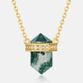 Rhombus green moss agate prism pendant necklace with S925 gold plated silver chain - 925 Silver / Moss Agate (6x12mm)