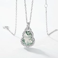 Collier pendentif gourde en agate mousse naturelle et argent S925 avec zircons brillants - Pendentif Calebasse Avec Chaîne (PD022511)