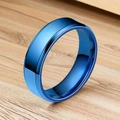 Minimalist electric blue stainless steel ring with a polished mirror finish and wide band - US 7 / 6mm / Double Beveled Polished Blue