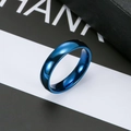 Polished blue stainless steel ring with a smooth mirror finish and minimalist design - 27-e-3 Spherical Blue Plated 4mm (refund Or Exchange Guaranteed If It Fades) / Size 7