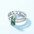 Anello a catena in argento S925 con agata muschiata rettangolare e piccoli diamanti - US 6 / Argento