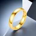Polished 18k gold plated stainless steel classic round band ring for women - Size 7 / Beveled (4mm) / Gold
