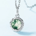 Collana in argento S925 con ciondolo tondo in agata muschiata e montatura a corda lucida - Ciondolo Solo (Senza Catena) / Argento 925
