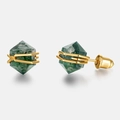 Gothic S925 silver stud earrings with hexagonal green moss agate and gold-plated finish - Moss Agate / 925 Silver