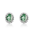 Elegant silver earrings featuring oval green moss agate with vintage twisted rope border - 925 Silver / Green Moss