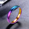 Bague minimaliste en acier titane avec dégradé arc-en-ciel et finition miroir lisse - US 7