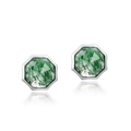 Octagon moss agate stud earrings in S925 sterling silver minimalist geometric jewelry - 925 Silver / Green Moss