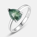 S925 sterling silver ring with pear-shaped green moss agate stone in a minimalist style - US 6# / Pear Green Moss Stone (RG022784)