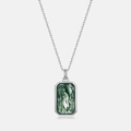Rectangle moss agate pendant necklace in silver plating with green natural textures - 925 Silver / Green Moss Stone (8*13MM)