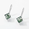 Pendientes de gancho en plata S925 con ágata de musgo cuadrada y engaste clásico de cuatro garras - Piedra de musgo en rombo (ER022667)