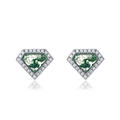 Orecchini a perno in agata muschiata verde e zirconi con finitura in argento lucido - Argento 925 / Pietra principale 6*8mm / Agata Muschiata
