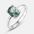 S925 sterling silver ring with oval moss agate stone and clear hallmark engraving - US 7# / Oval Green Moss Stone (RG022783)