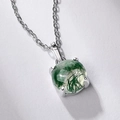 Minimalist S925 silver necklace with a round moss agate pendant in a four-prong setting - Pendant Only (No Chain) / 925 Silver