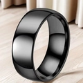 Anillo de banda ancha de acero inoxidable negro pulido con acabado espejo brillante - 27-a-1 Superficie Esférica Negra 8 Mm (reembolsable Si Se Decolora). / Talla 10