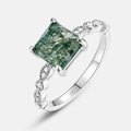 Square moss agate ring in S925 sterling silver with green natural gemstone details - US6# / Water Grass Agate (Square 7x7mm)