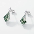 Pendientes de plata S925 con ágata musgosa en forma de cometa y textura natural - Verde Hierba