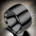 Minimalist wide black titanium steel ring with polished mirror finish for women - US 7 / Wide Black Band (12mm)