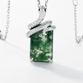 S925 silver necklace with snake wrapped around a green moss agate pendant - Pendant Only (No Chain) / 925 Silver