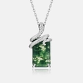 S925 silver necklace with moss agate pendant wrapped in a detailed silver snake - Necklace (With Chain) / 925 Silver