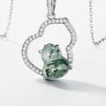 Collier gourde en argent S925 avec pendentif en agate mousse verte et pierres - Pendentif Calebasse Ajouré Seul (Sans Chaîne) (PD022513)